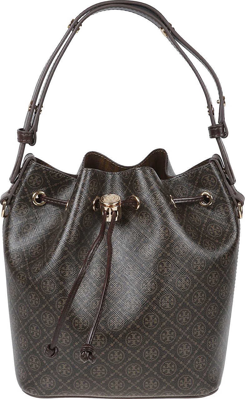 Tory Burch Structured Bucket Bag with Monogram Design Grijs