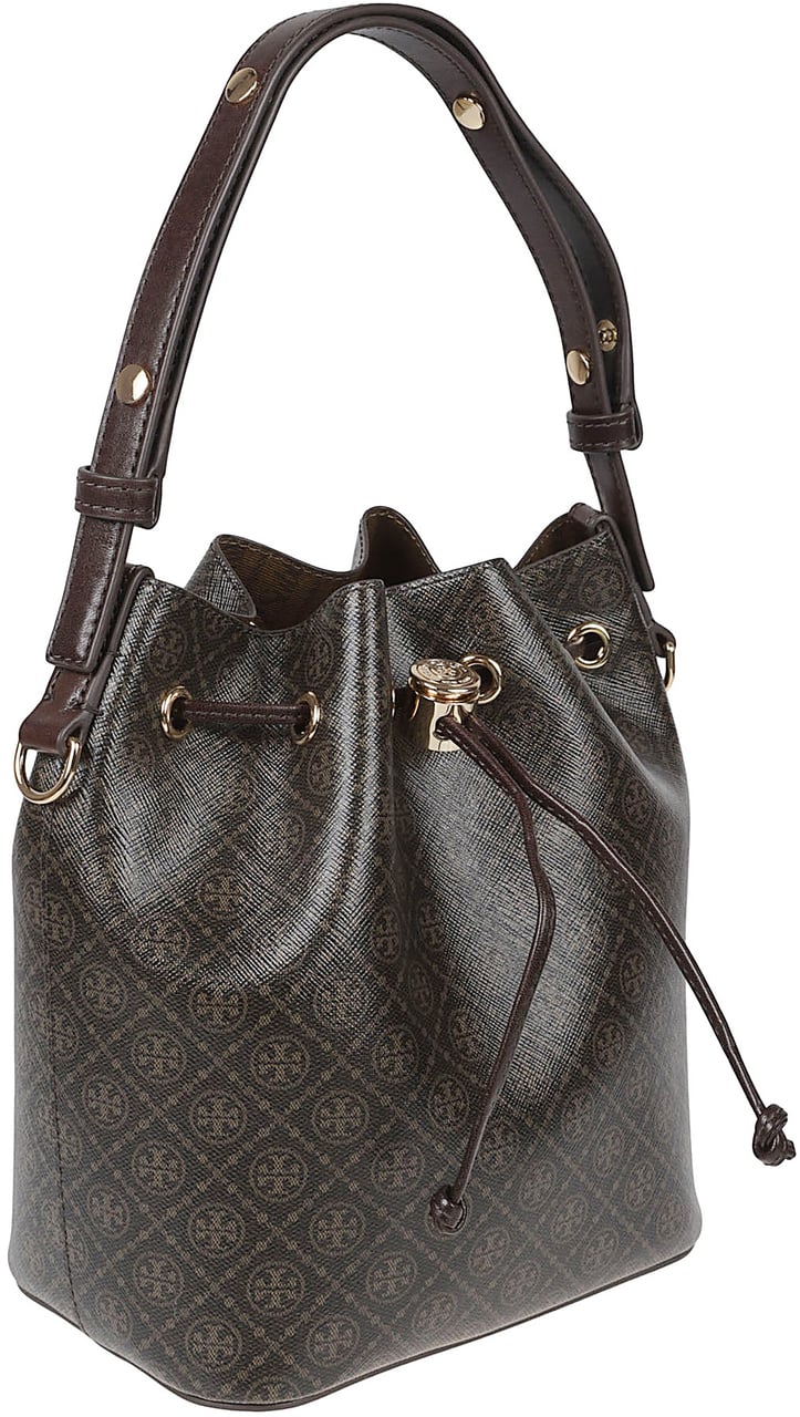 Tory Burch Structured Bucket Bag with Monogram Design Grijs