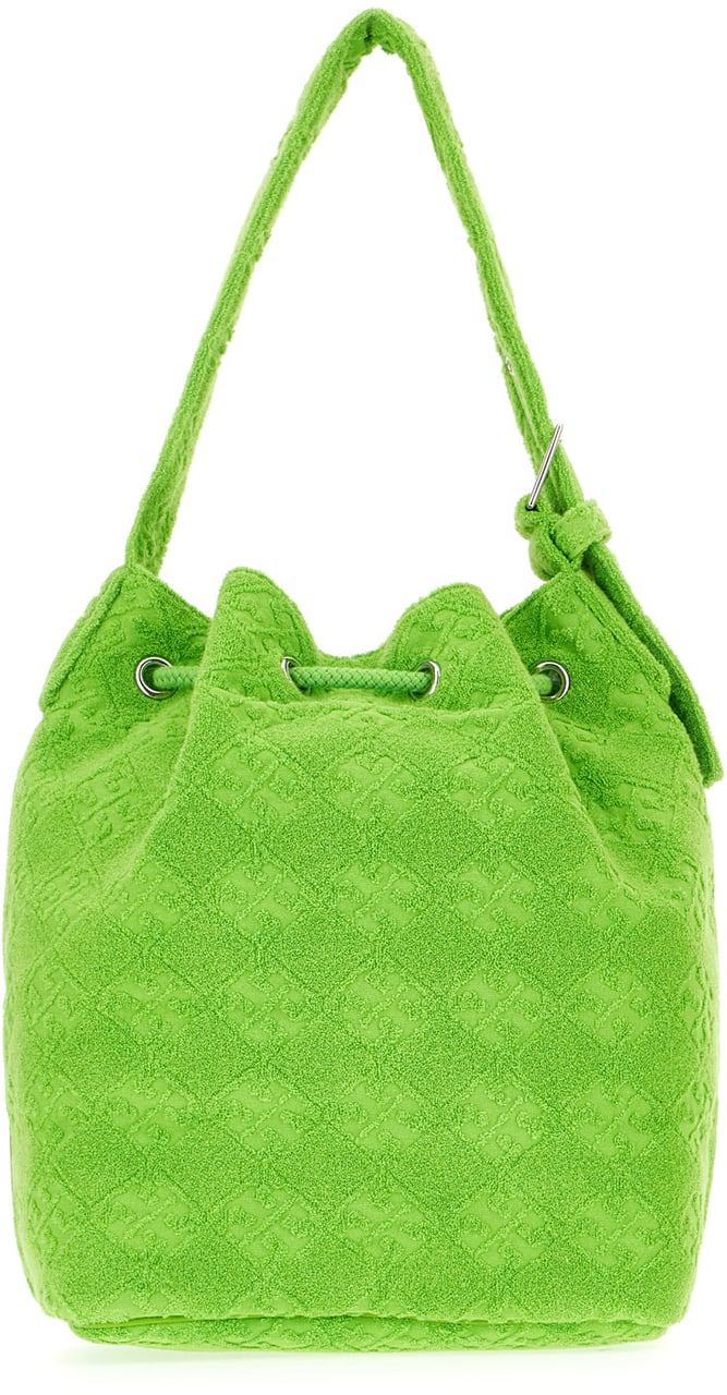 Tory Burch Tory Burch Fluo green terry fabric bucket bag Groen