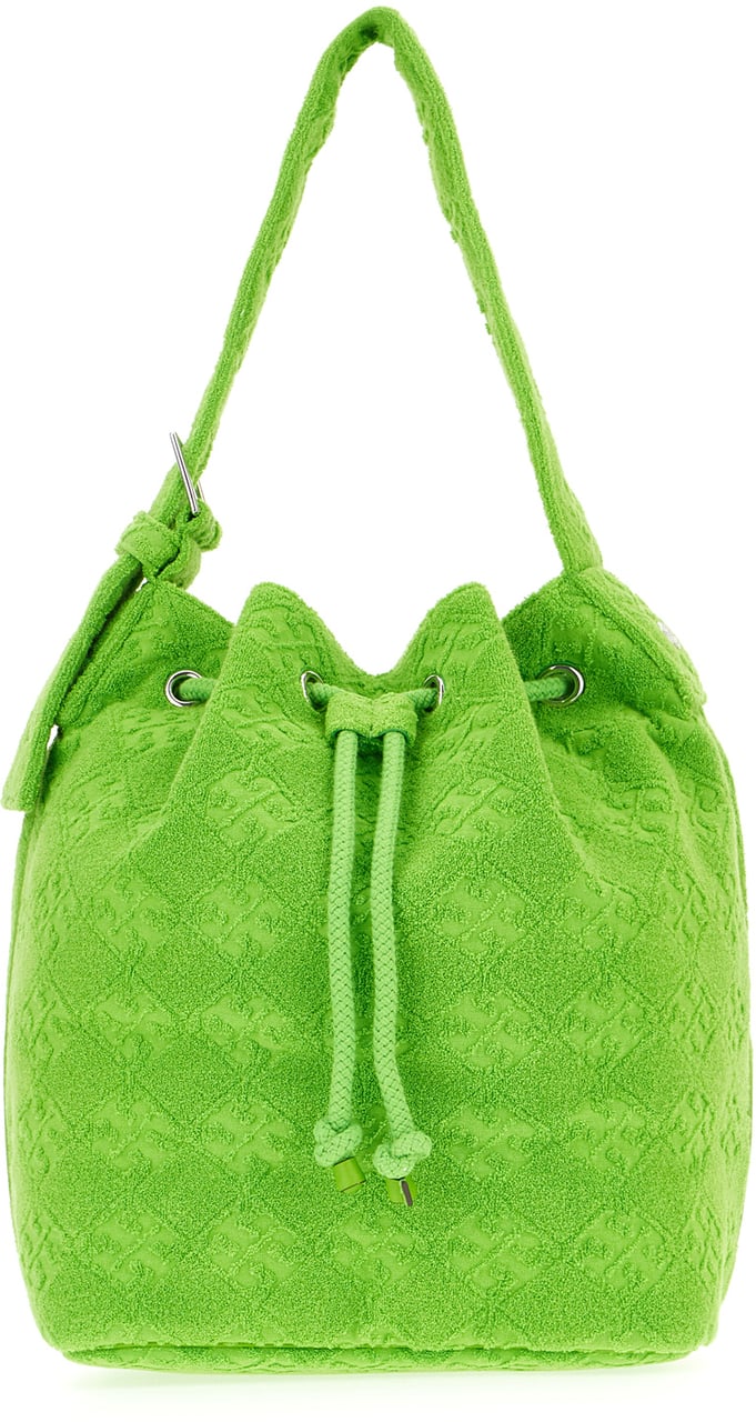 Tory Burch Tory Burch Fluo green terry fabric bucket bag Groen