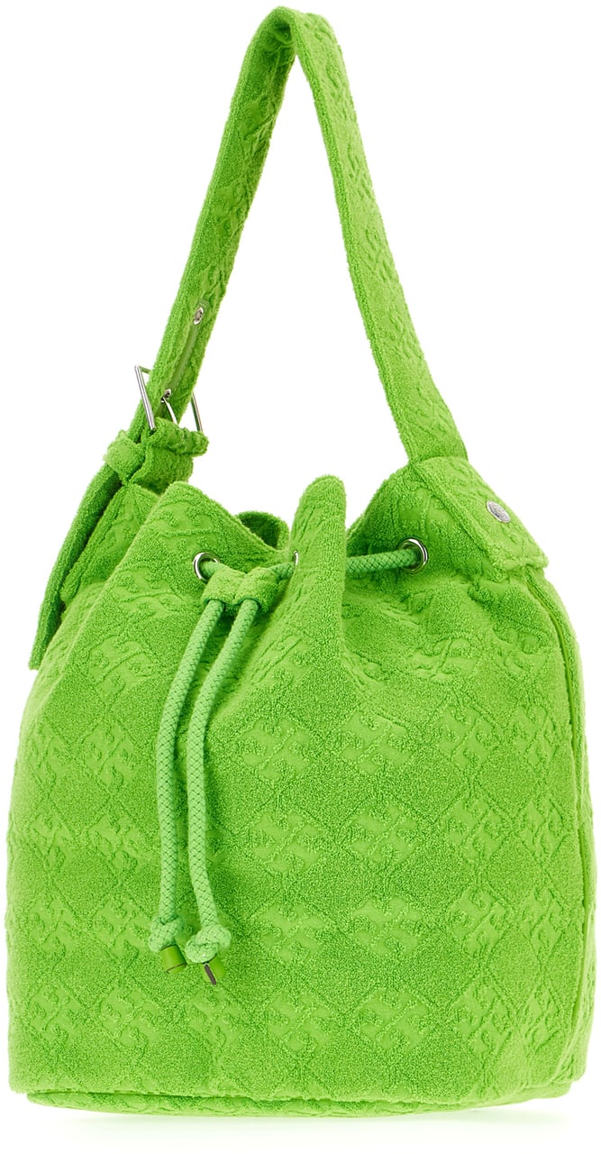 Tory Burch Tory Burch Fluo green terry fabric bucket bag Groen