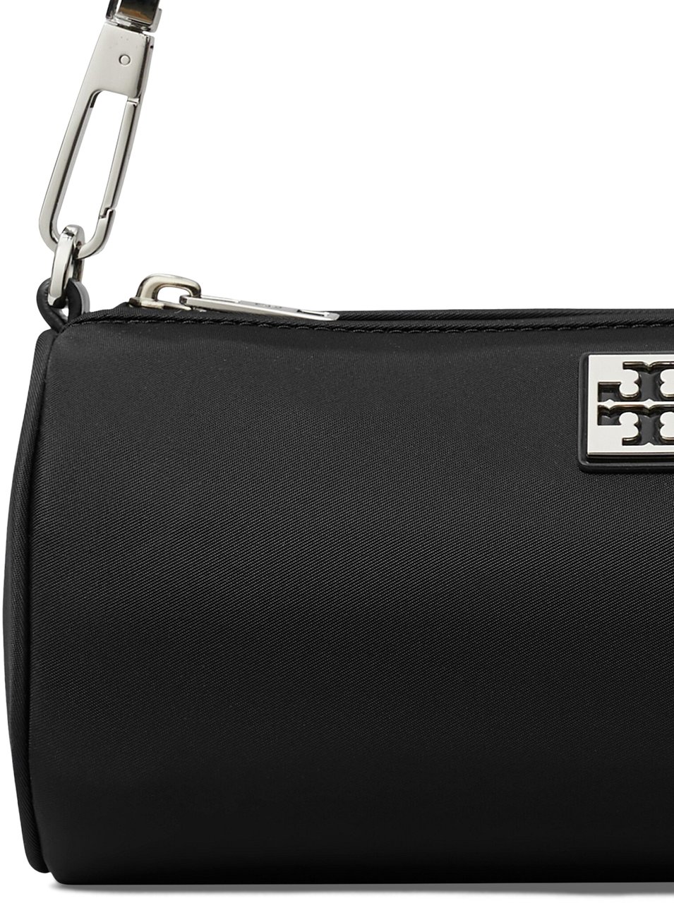 Tory Burch Structured Black Cylinder Bag with Metallic Logo Plaque Zwart
