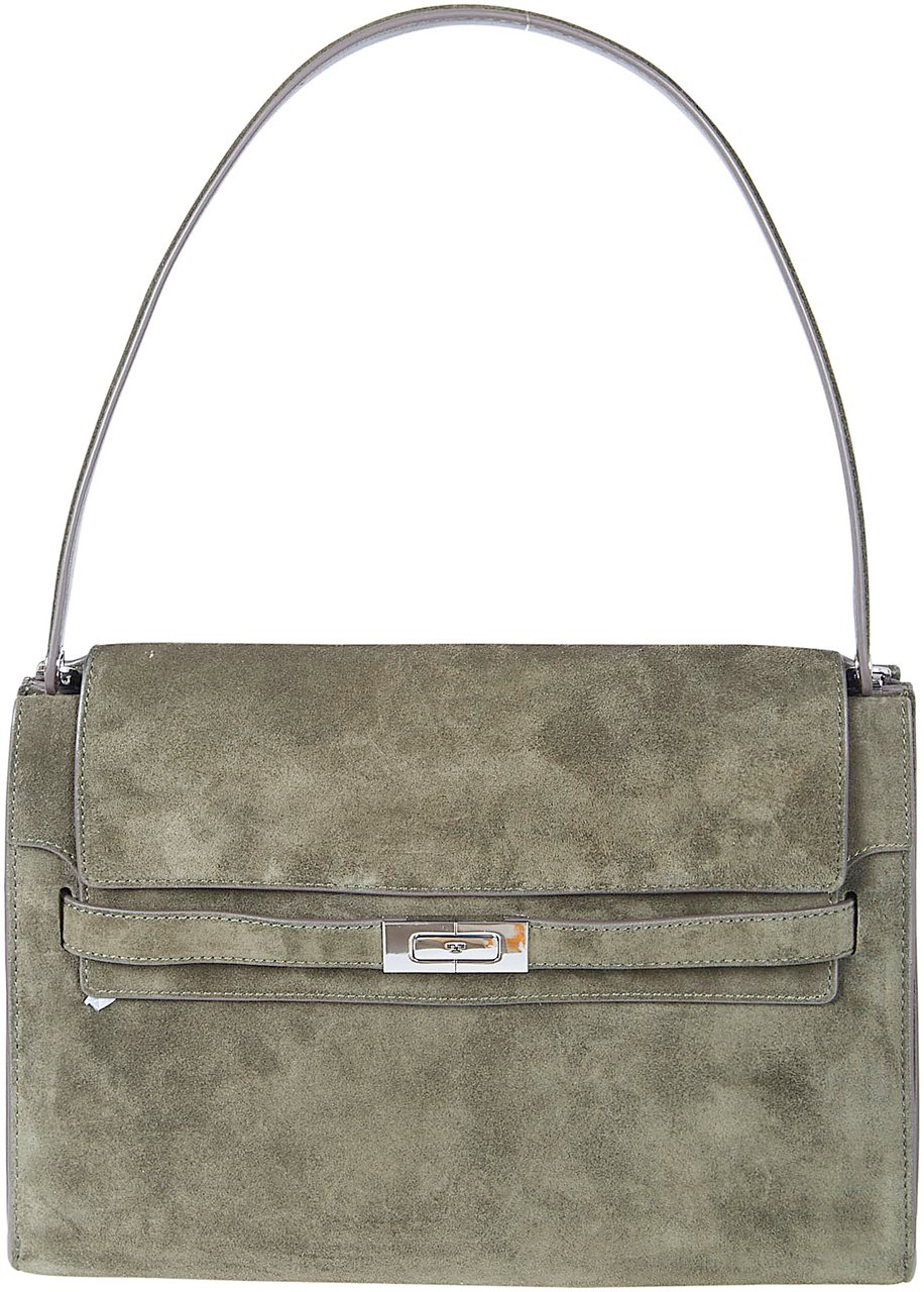 Tory Burch Structured Green Suede Shoulder Bag Bruin