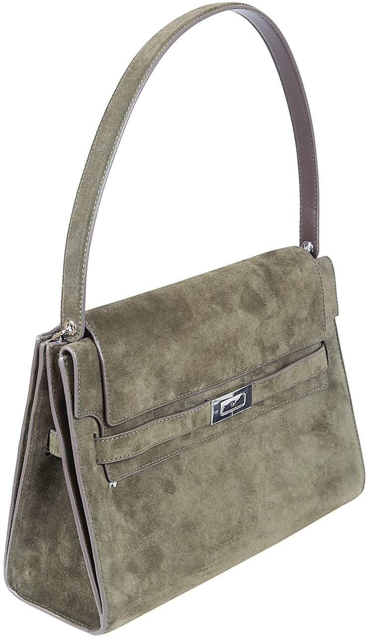 Tory Burch Structured Green Suede Shoulder Bag Bruin