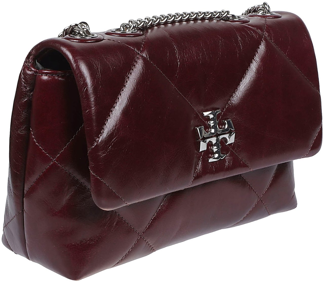 Tory Burch Small Kira Diamond Quilt Distressed Convertible Shoulder Bag Red Rood