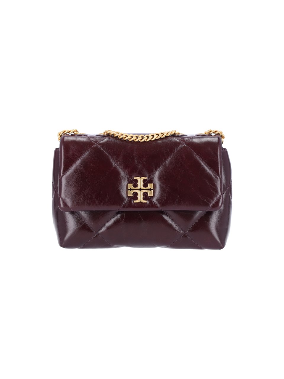 Tory Burch Quilted Burgundy Leather Bag with Gold-tone Chain Strap Maroon
