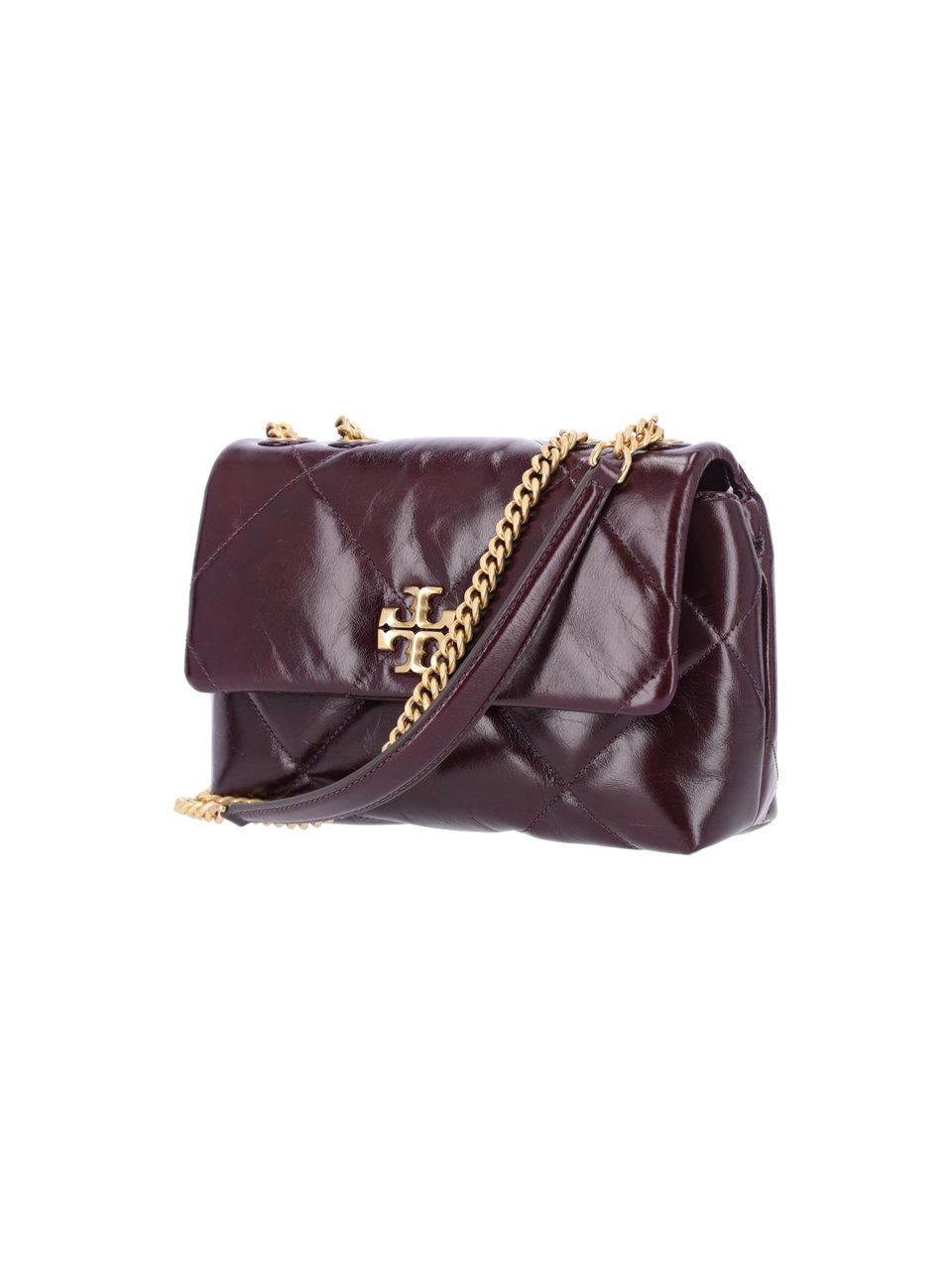 Tory Burch Quilted Burgundy Leather Bag with Gold-tone Chain Strap Maroon