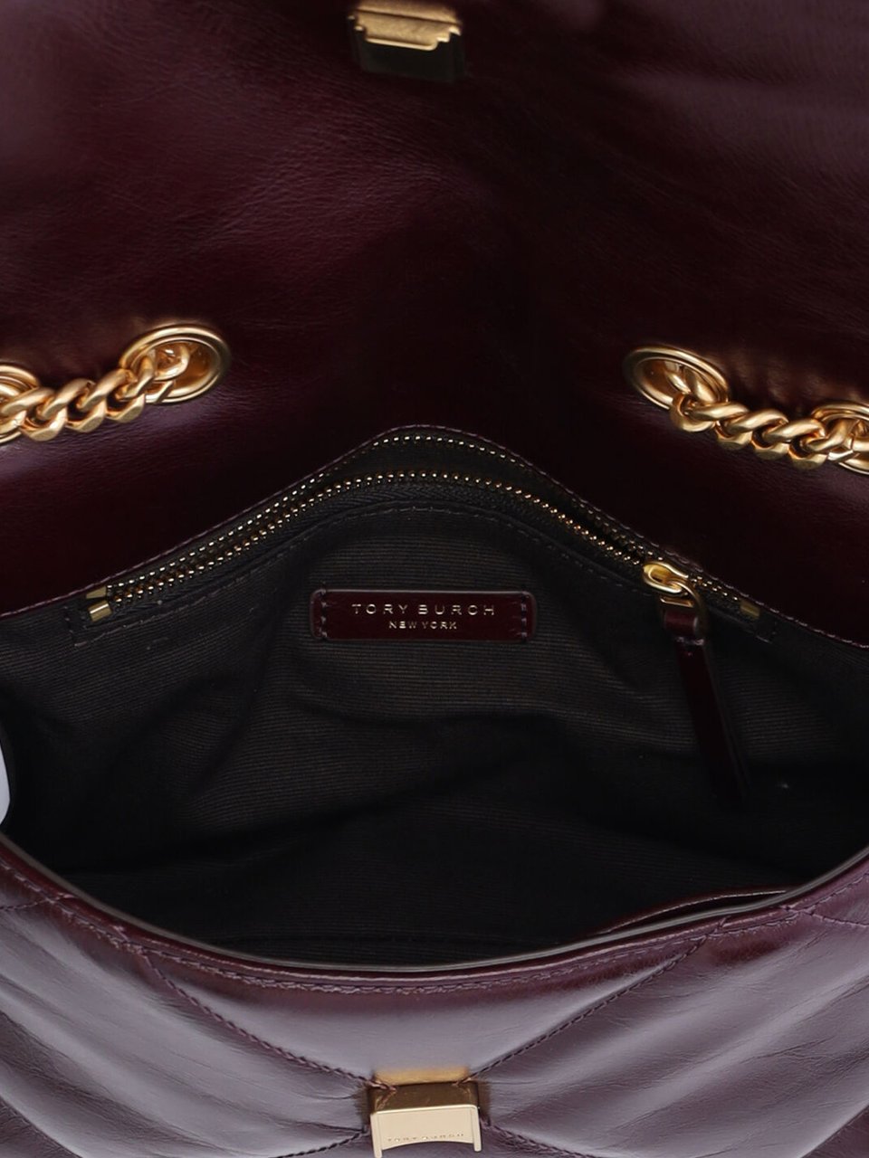 Tory Burch Quilted Burgundy Leather Bag with Gold-tone Chain Strap Maroon
