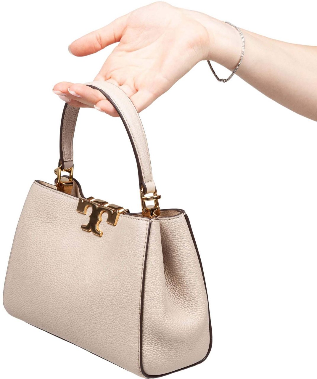 Tory Burch Tory burch eleanor mini satchel in hammered leather stone color Grijs