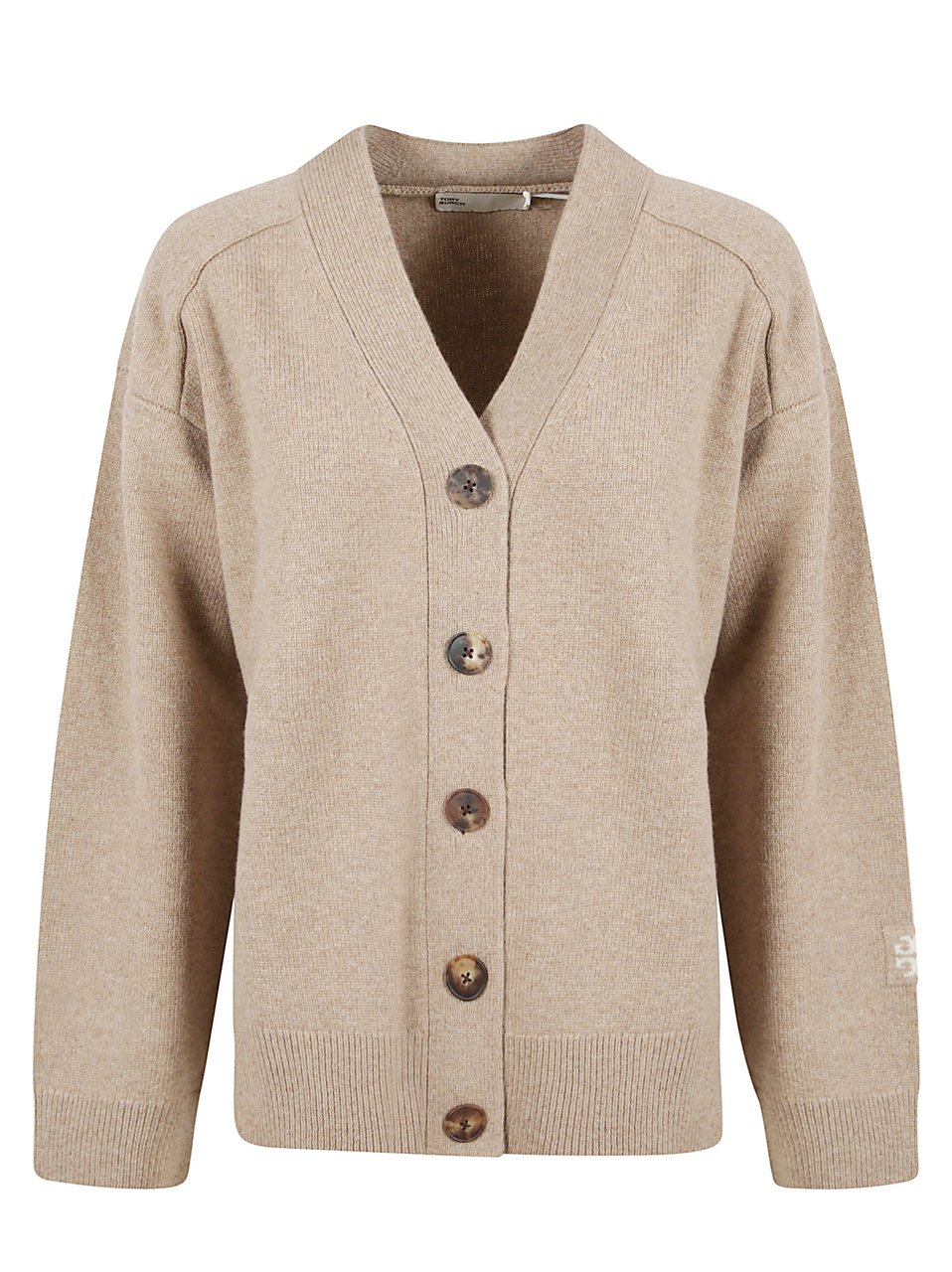Tory Burch Relaxed Fit Wool Sweater With Button Closure Neutraal