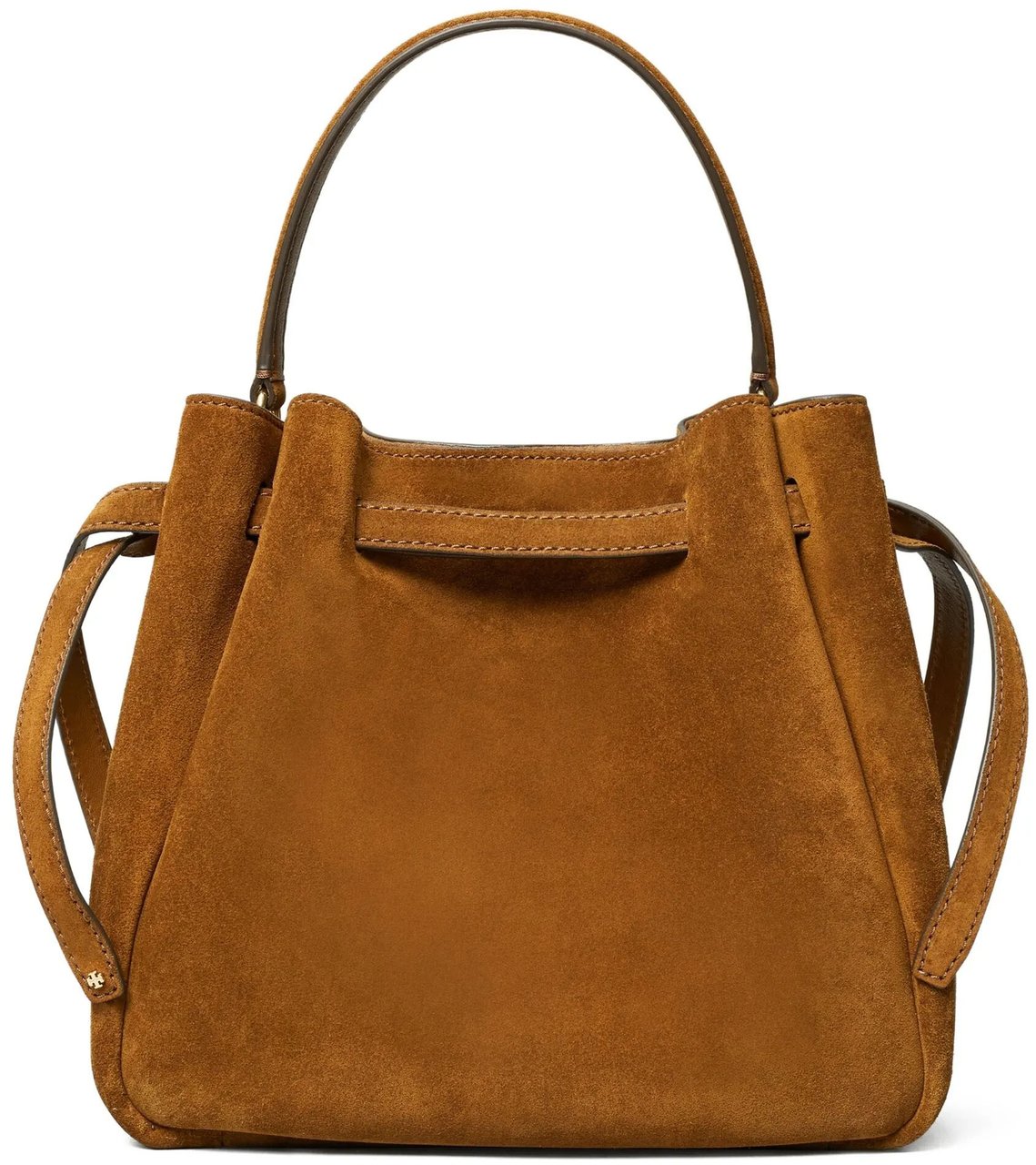 Tory Burch Structured Suede Brown Bucket Bag with Gold Accents Bruin