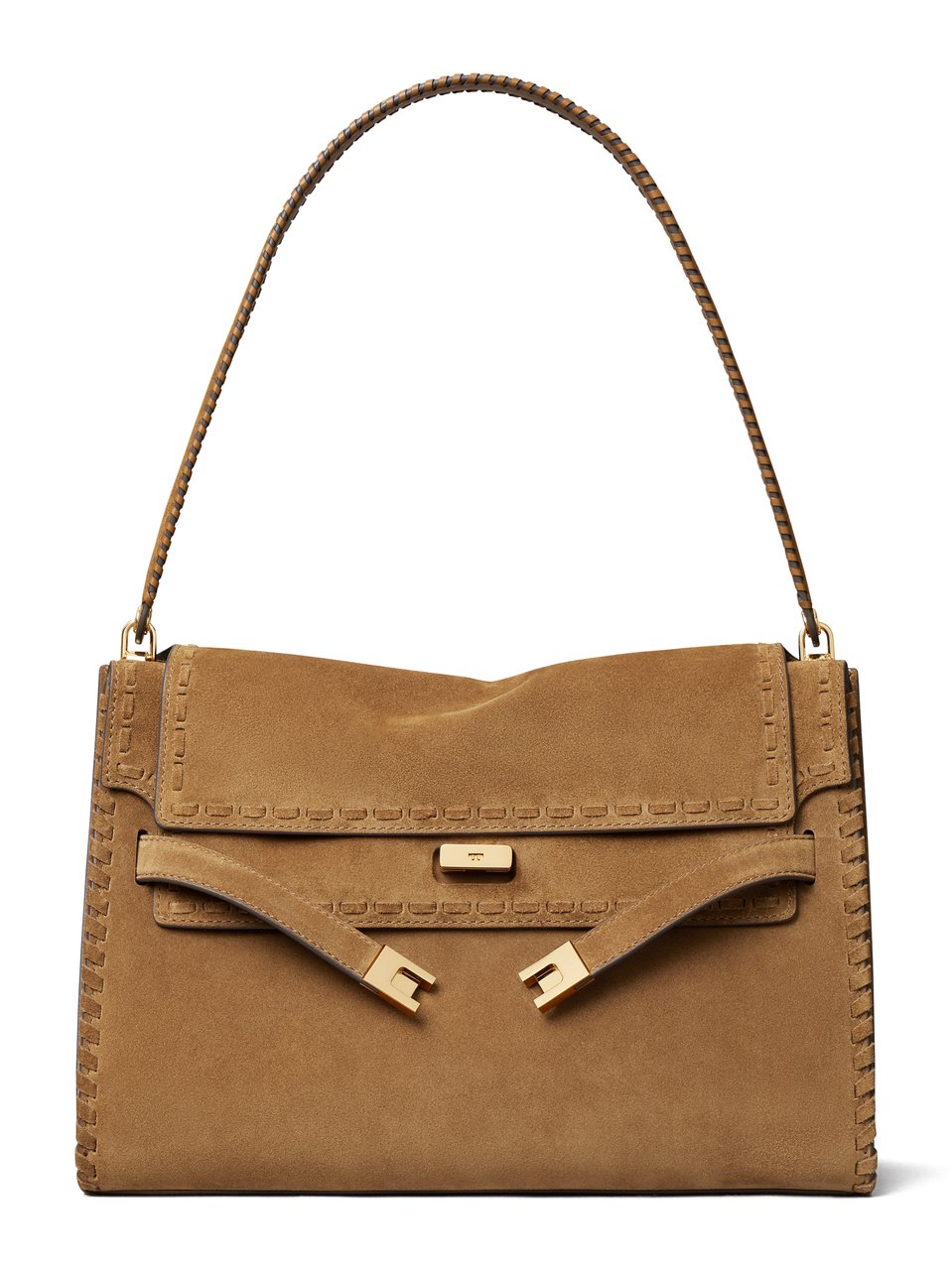 Tory Burch Structured Brown Suede Large Shoulder Bag Bruin