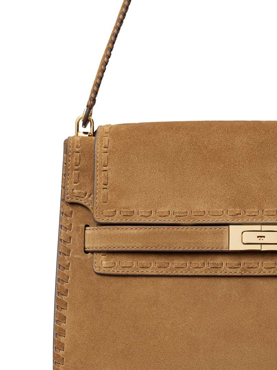 Tory Burch Structured Brown Suede Large Shoulder Bag Bruin
