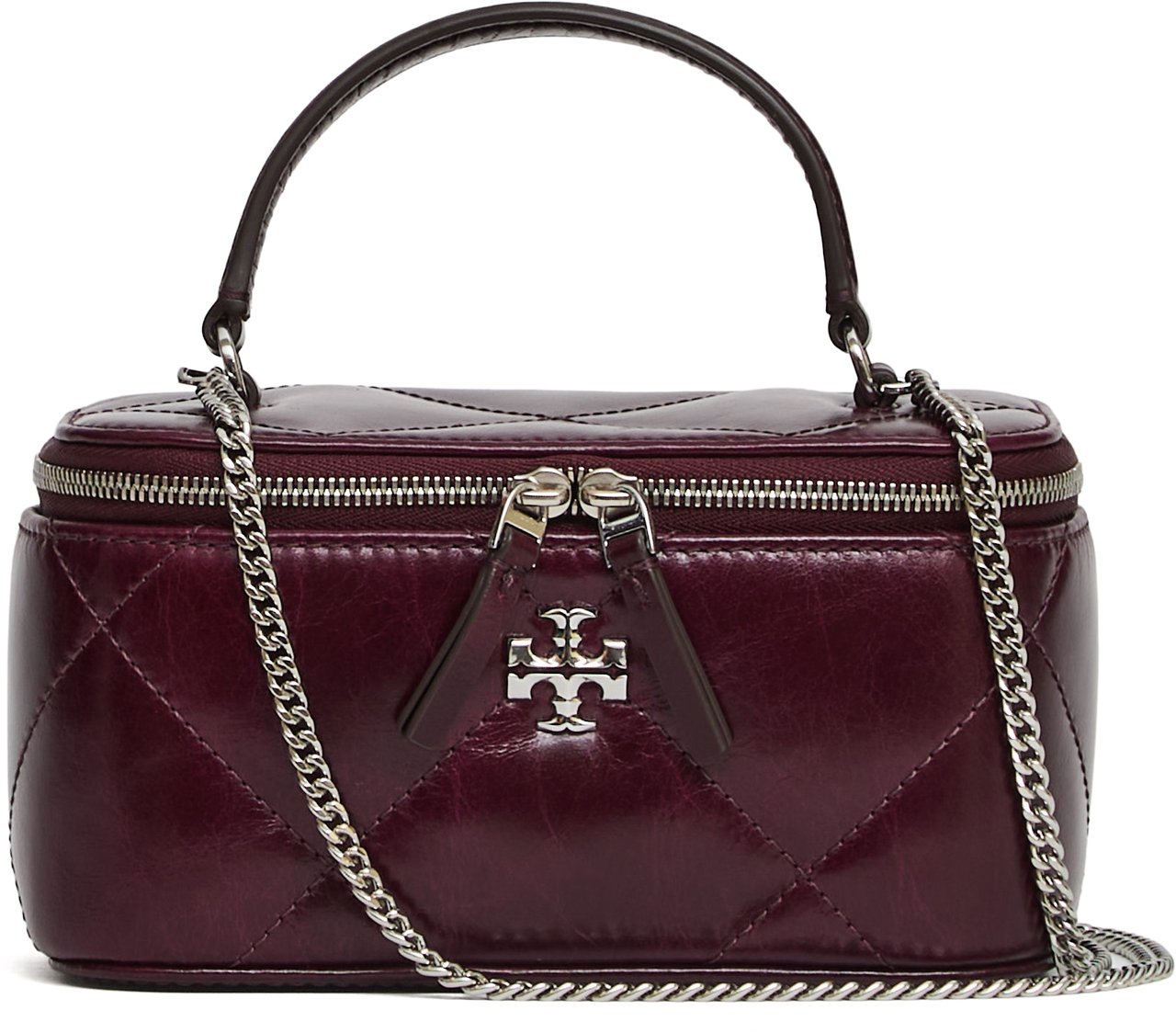 Tory Burch Borsa Vanity Case Kira Diamond Quilt Distressed Rood