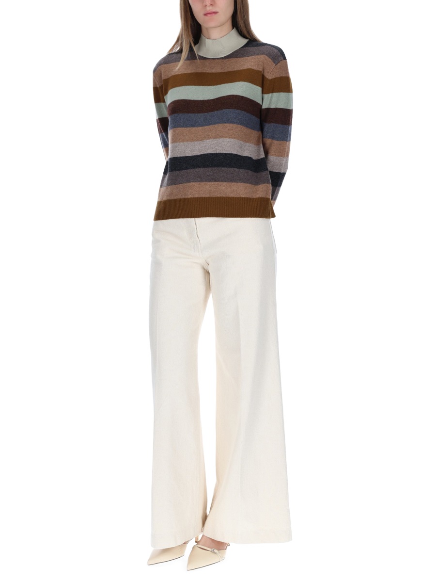 Tory Burch Striped Horizontal Merino Wool Sweater Neutraal