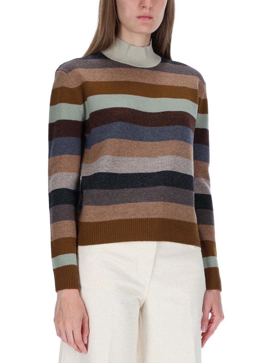 Tory Burch Striped Horizontal Merino Wool Sweater Neutraal