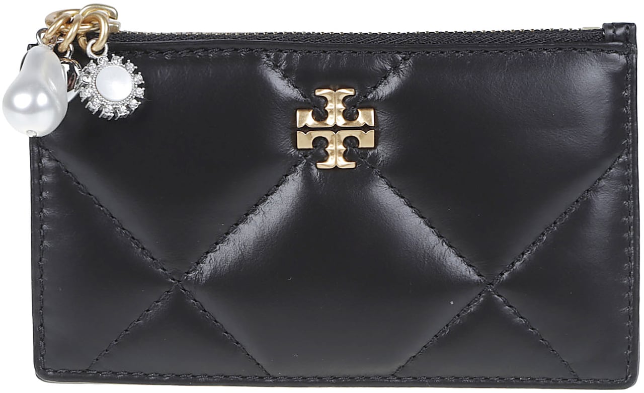 Tory Burch Kira Diamond Quilt Charm Zip Card Case Black Zwart