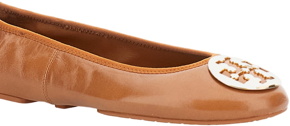 Tory Burch Nappa Leather Ballet Flats with Elasticated Edges and Metal Logo Coin Bruin