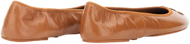 Tory Burch Nappa Leather Ballet Flats with Elasticated Edges and Metal Logo Coin Bruin
