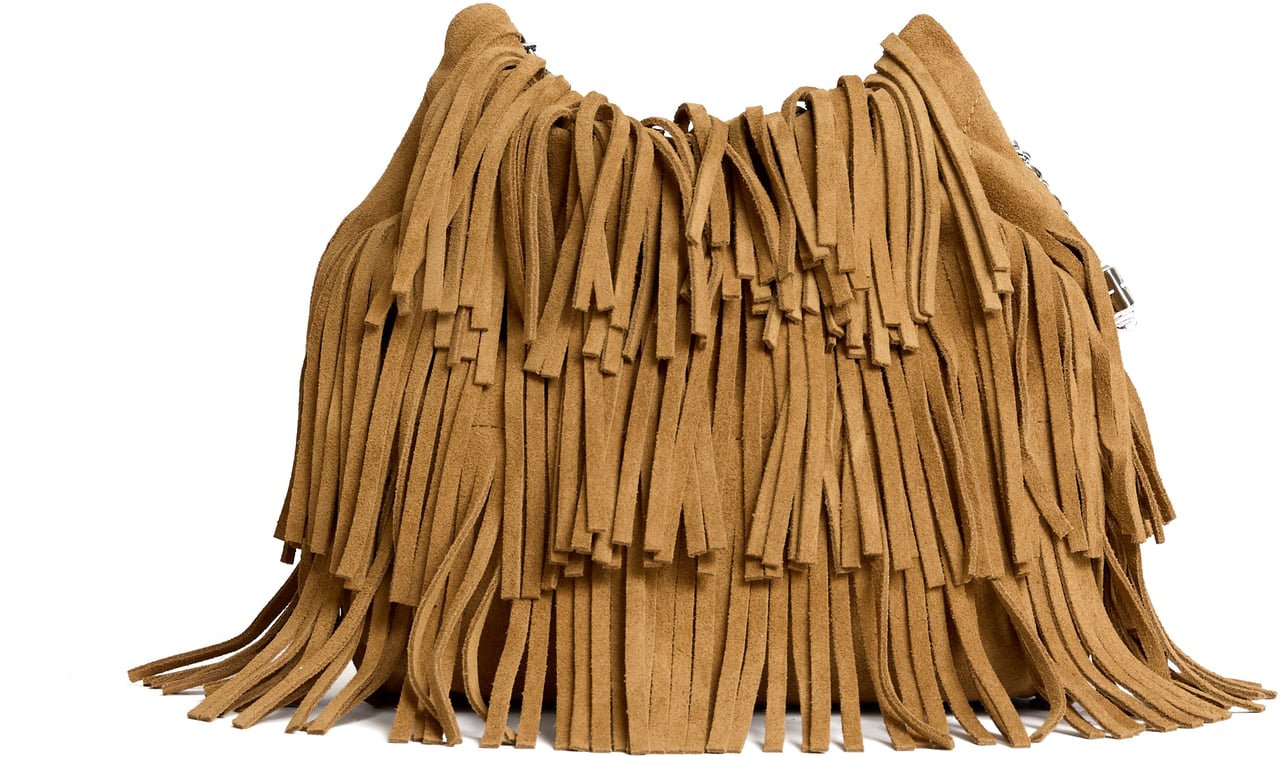 Tory Burch Borsa A Tracolla Mini Fleming In Suede Con Frange Bruin