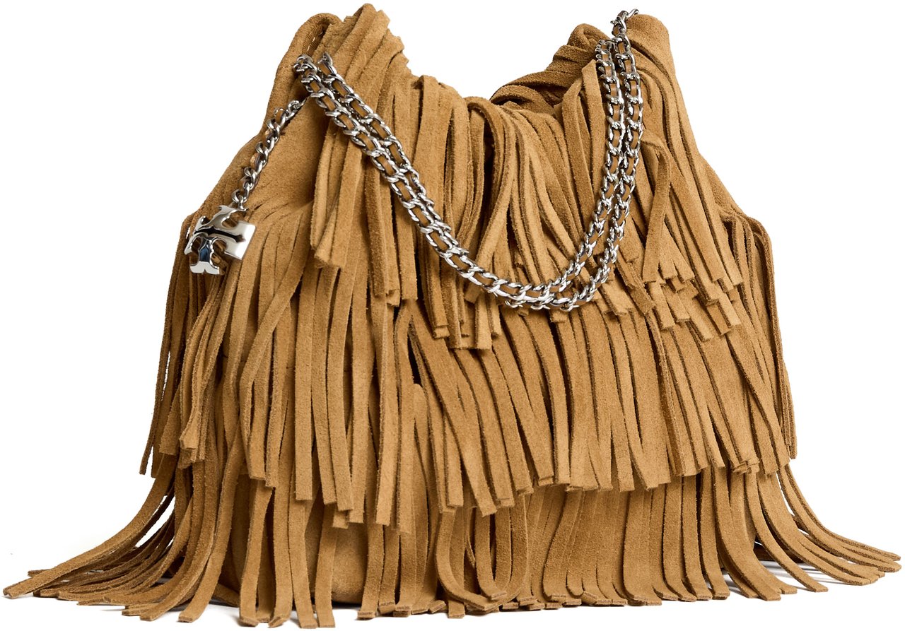 Tory Burch Borsa A Tracolla Mini Fleming In Suede Con Frange Bruin