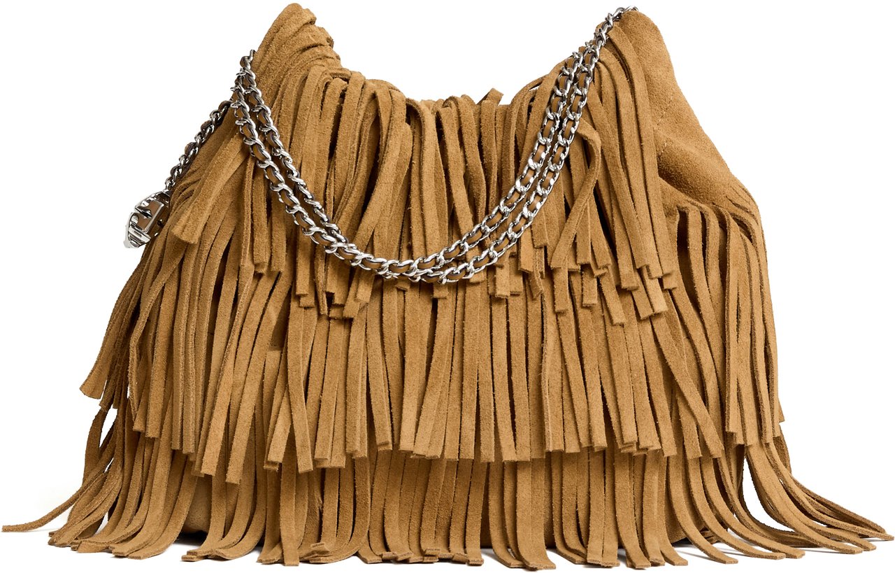 Tory Burch Borsa A Tracolla Mini Fleming In Suede Con Frange Bruin