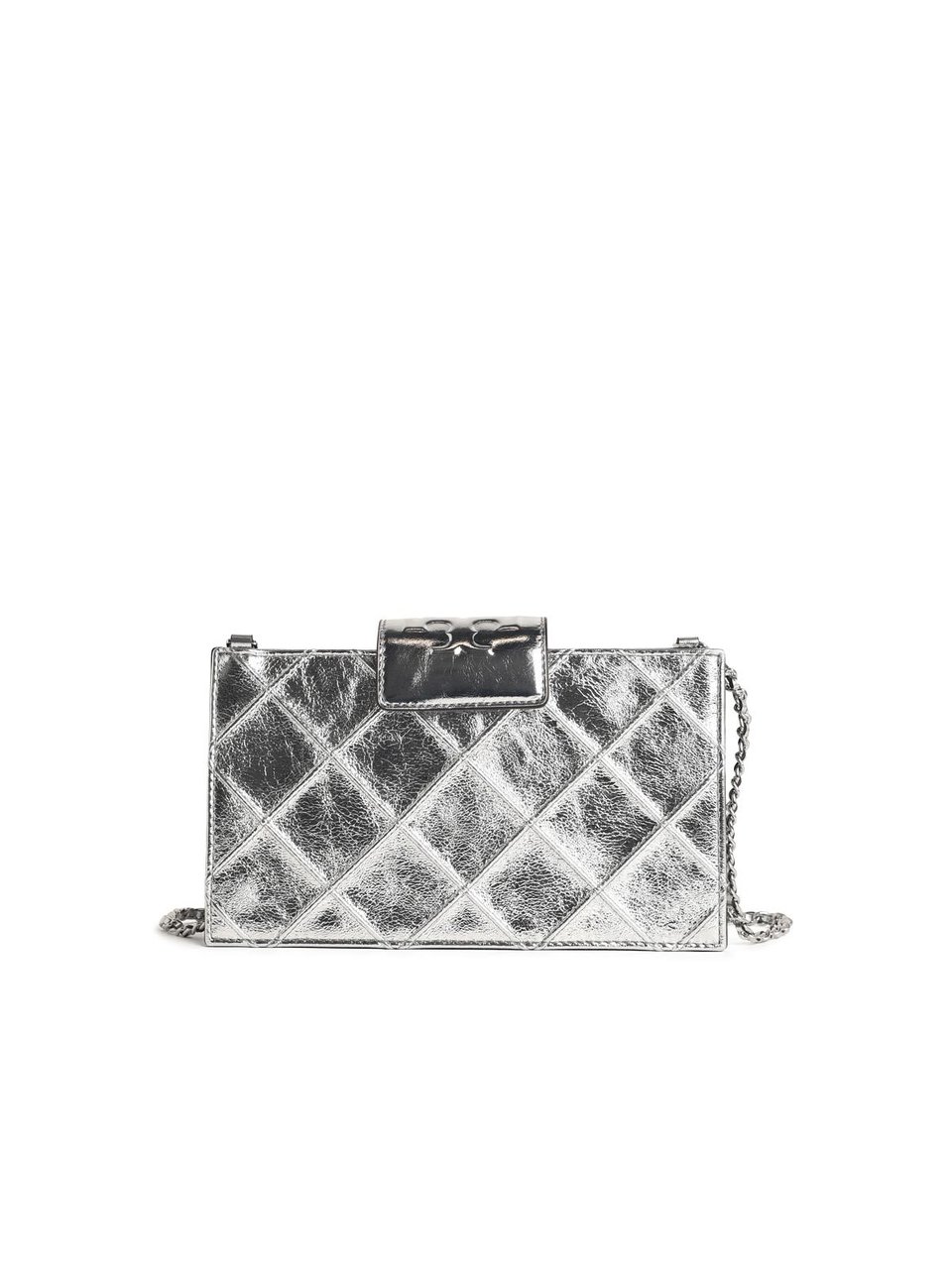 Tory Burch Silver Leather Crossbody Bag Grijs