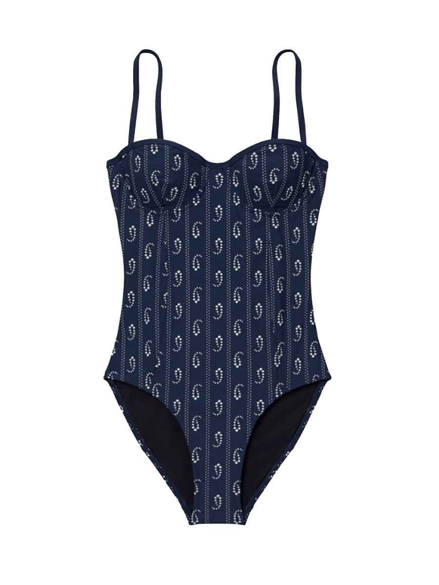 Tory Burch Blue Paisley Print Underwire Swimsuit Zwart