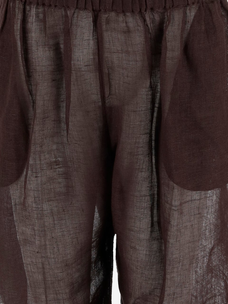 Tory Burch Wide-Leg Linen Trousers With Horizontal Stripe Detail Zwart