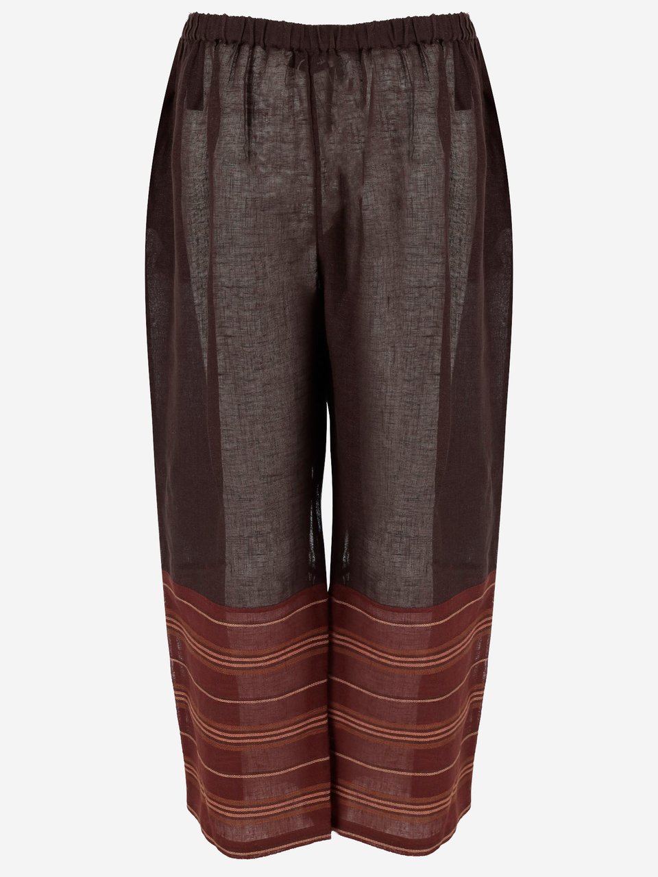 Tory Burch Wide-Leg Linen Trousers With Horizontal Stripe Detail Zwart