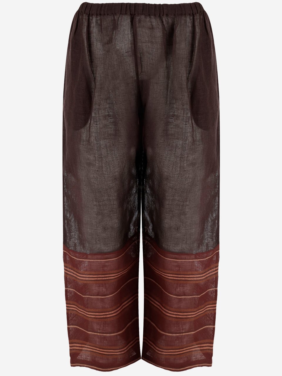 Tory Burch Wide-Leg Linen Trousers With Horizontal Stripe Detail Zwart