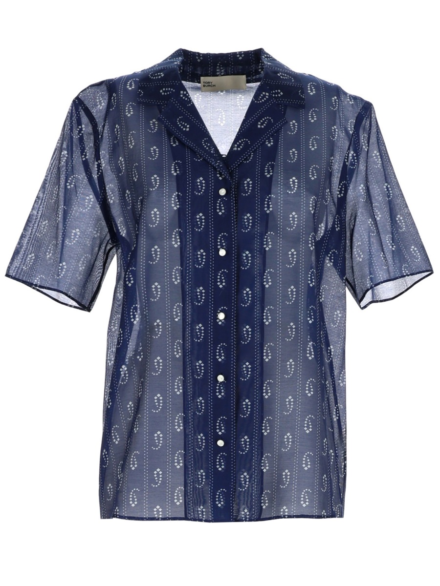 Tory Burch White Paisley Cotton Silk Shirt Grijs