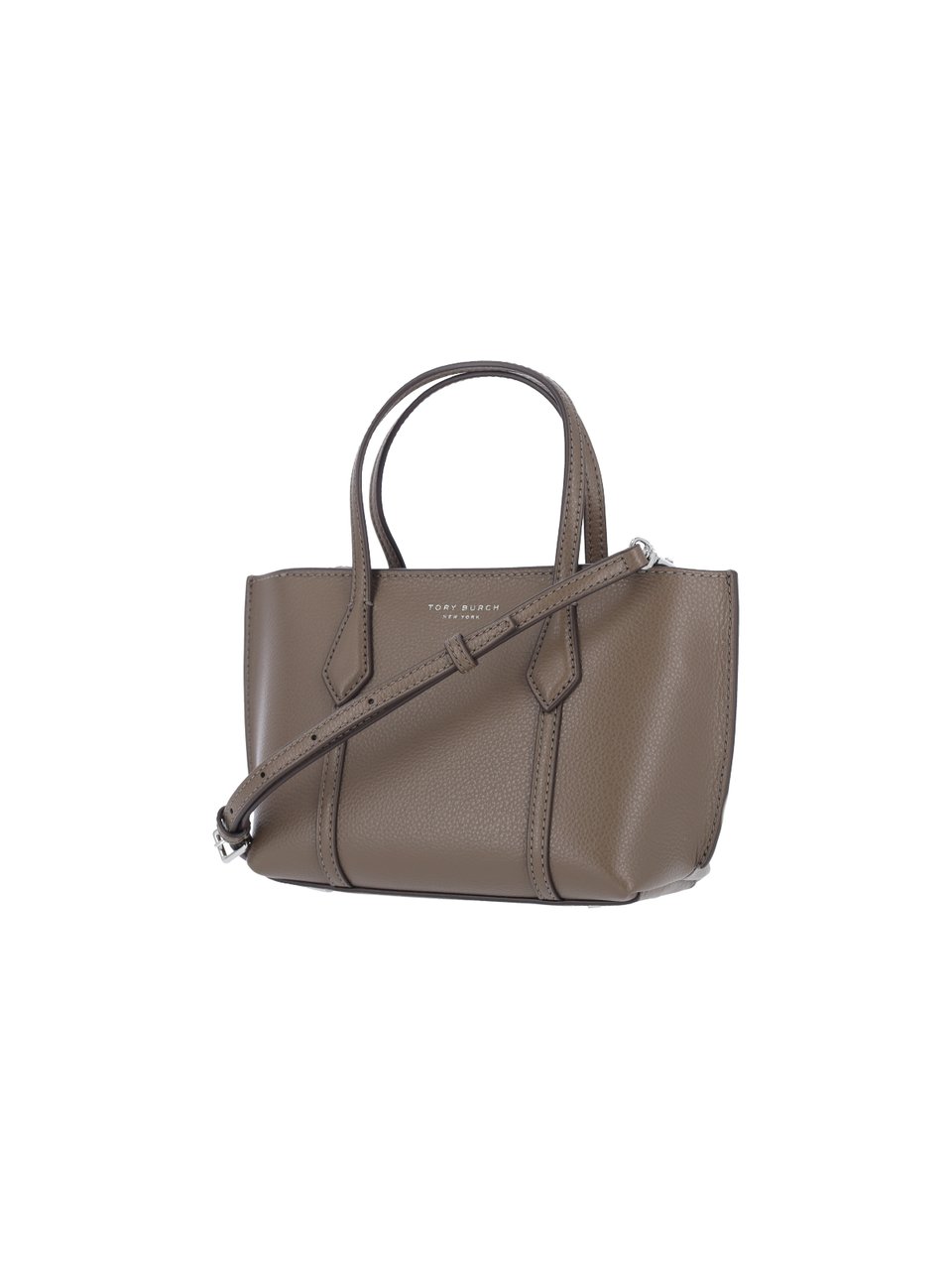 Tory Burch Rectangular Structured Handbag with Textured Leather Finish Bruin