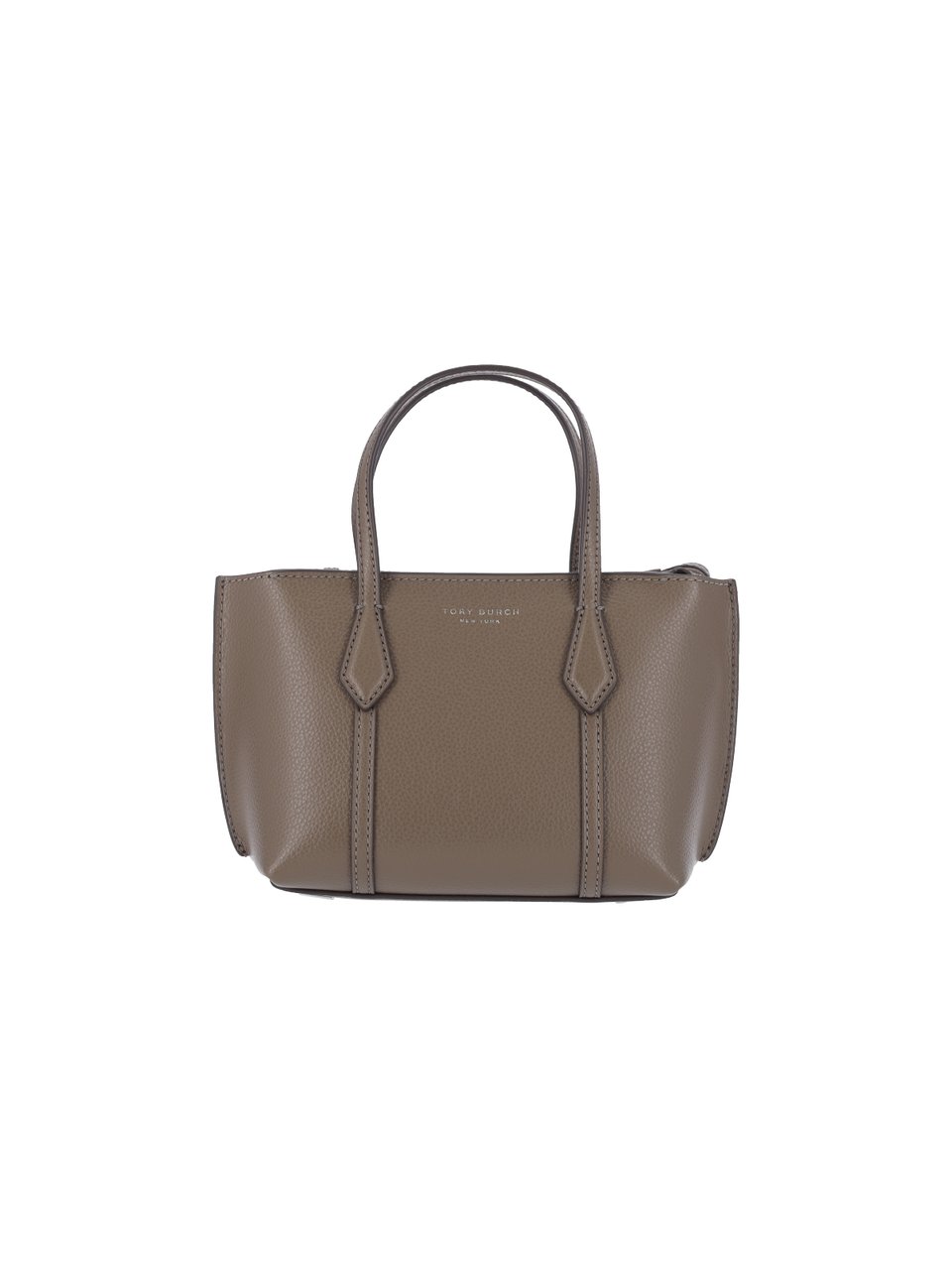 Tory Burch Rectangular Structured Handbag with Textured Leather Finish Bruin