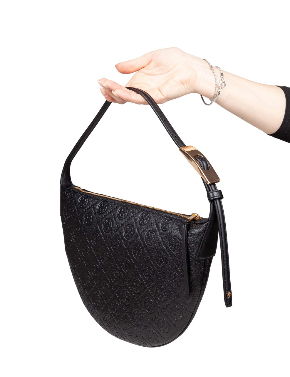 Tory Burch Tory burch monogram leather balloon shoulder bag, black Zwart