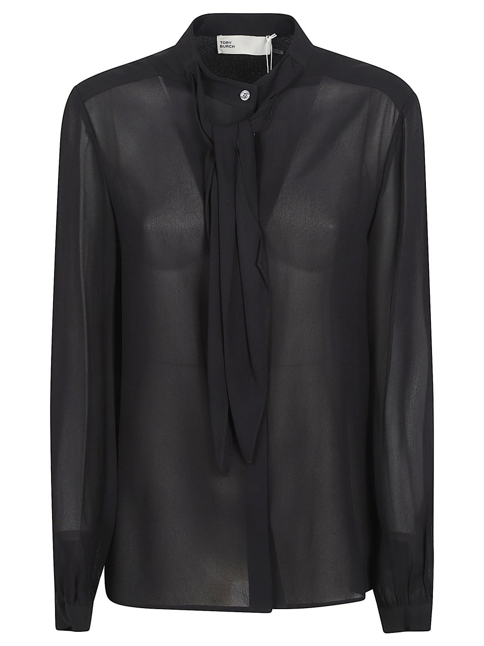 Tory Burch Sheer Georgette Blouse with Bow Detail Zwart