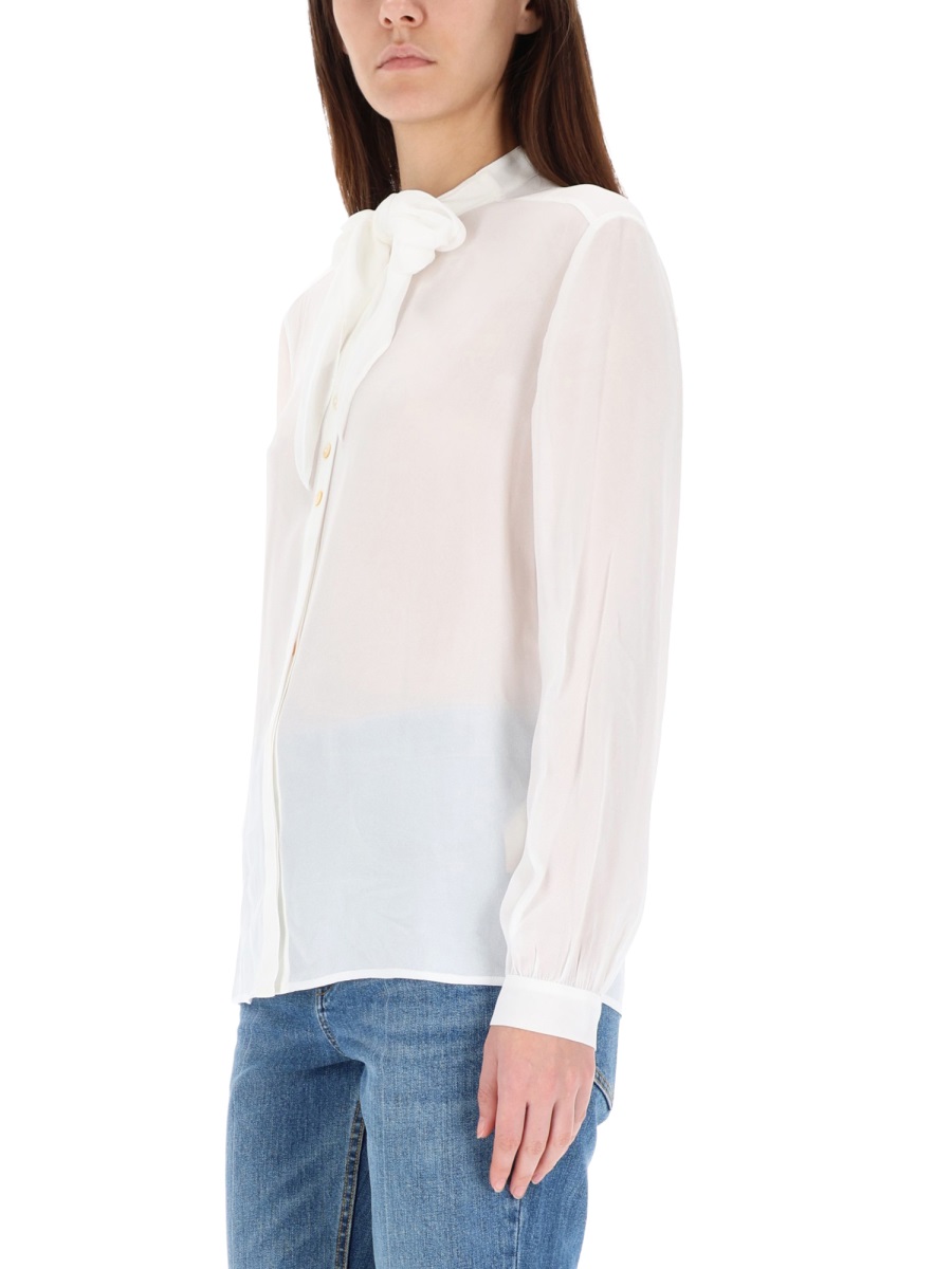 Tory Burch White Sheer Bow Blouse Wit