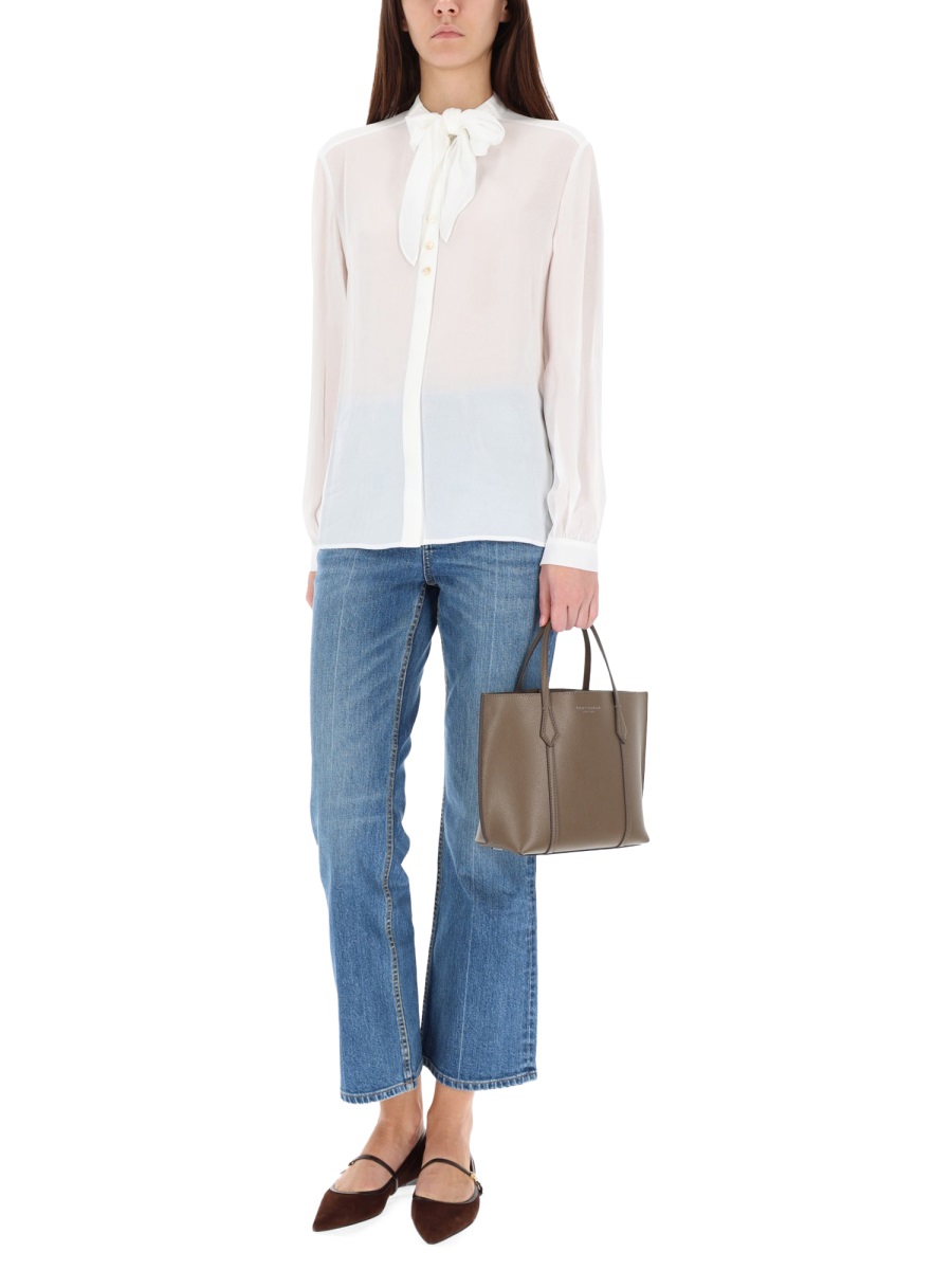 Tory Burch White Sheer Bow Blouse Wit