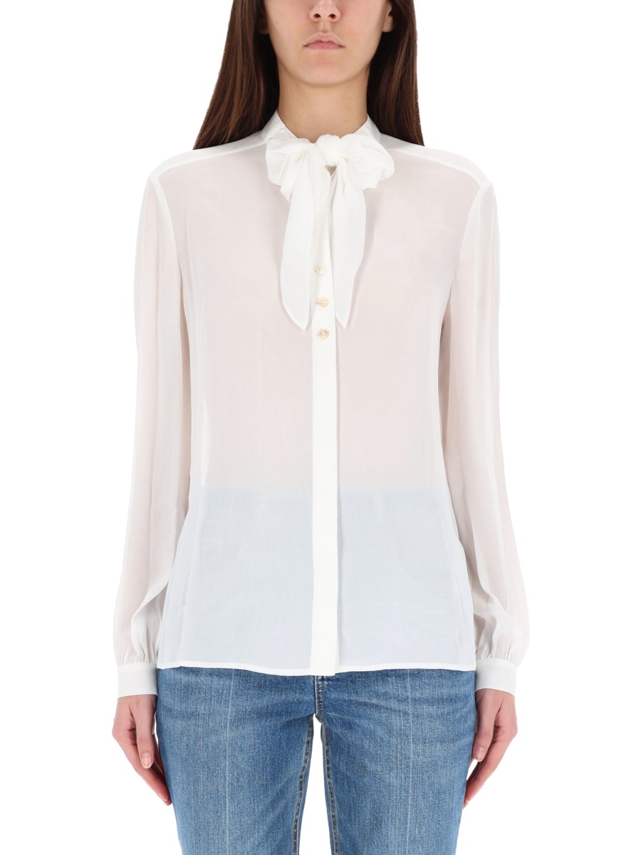 Tory Burch White Sheer Bow Blouse Wit