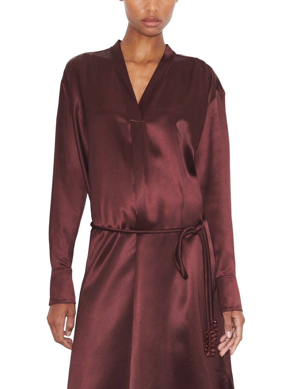Tory Burch Asymmetric Viscose Shirtdress with Deep Burgundy Tone Zwart