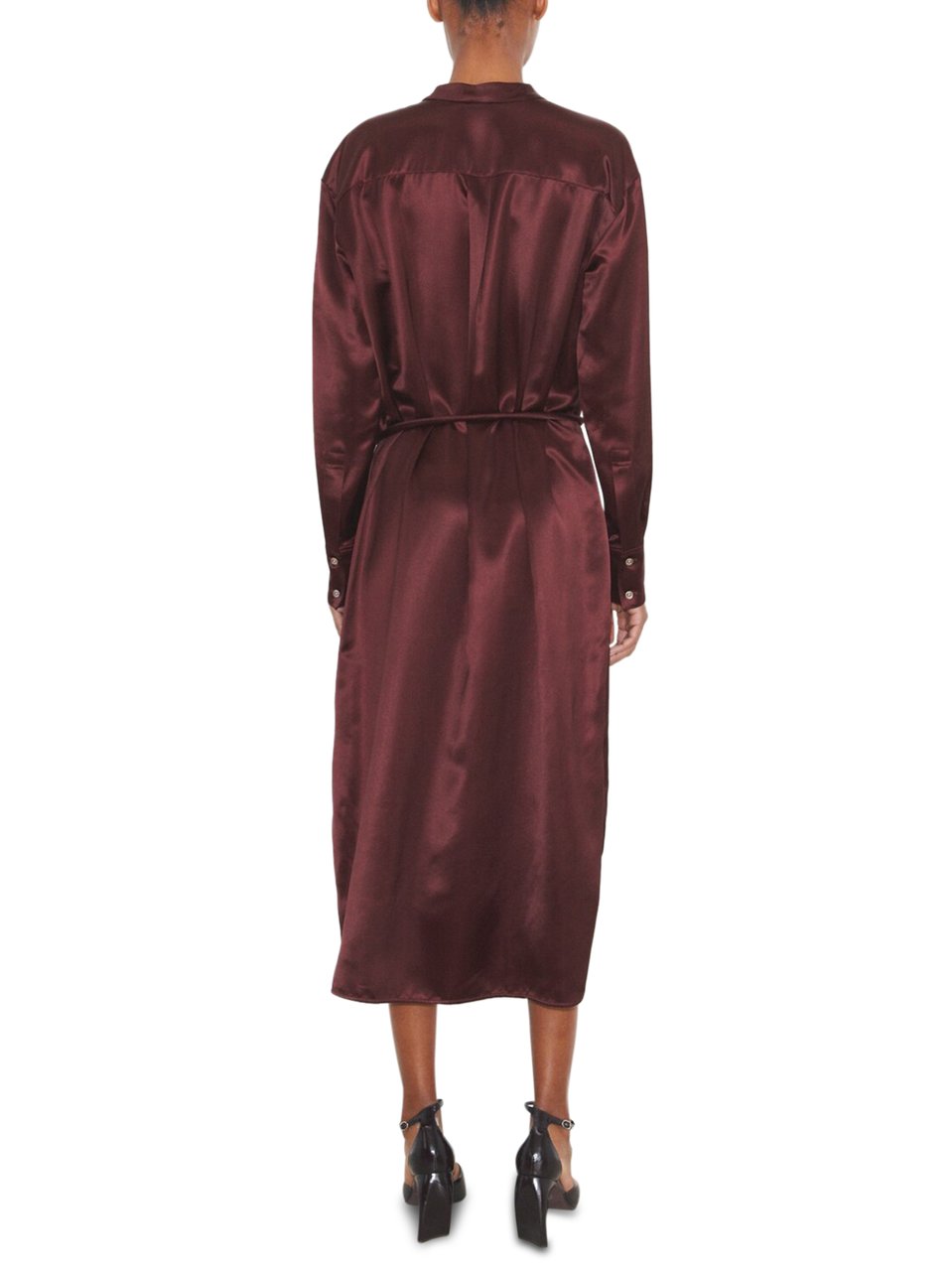 Tory Burch Asymmetric Viscose Shirtdress with Deep Burgundy Tone Zwart