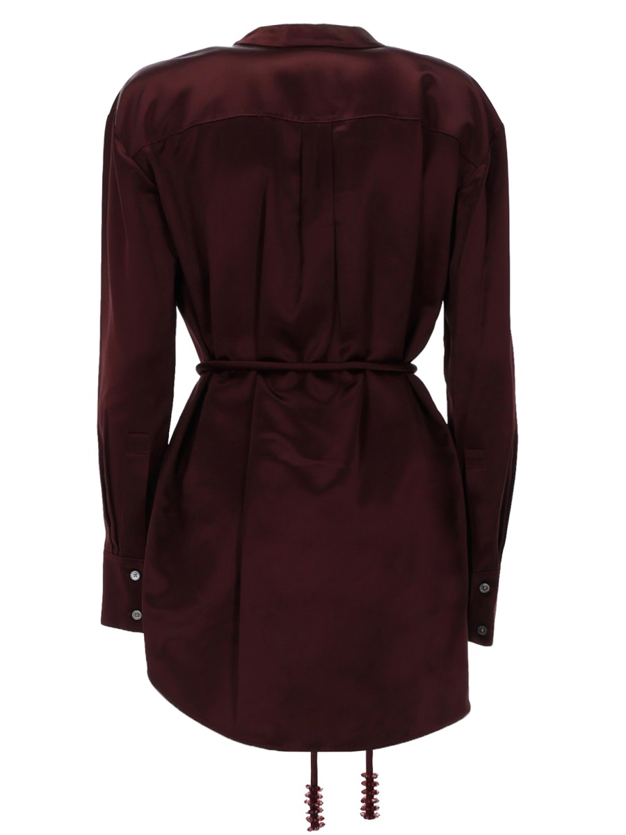 Tory Burch Deep V-Neck Satin Burgundy Belted Top Zwart