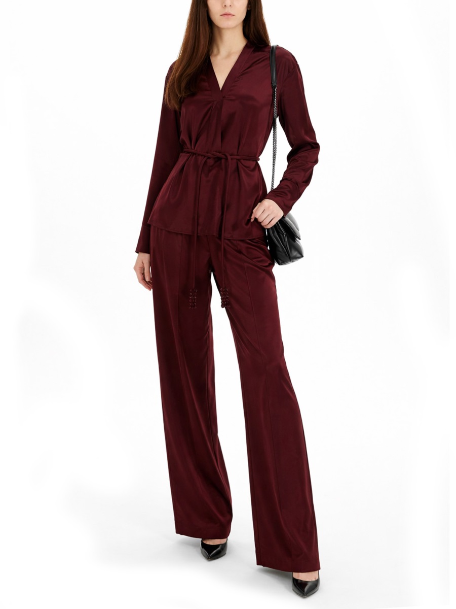 Tory Burch Wide-Leg Vertical Seams Viscose Trousers Zwart