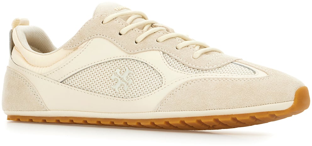 Tory Burch Sand suede and mesh sneakers Neutraal