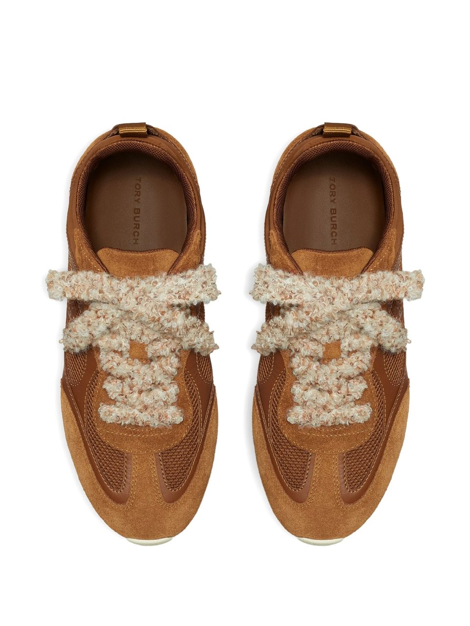 Tory Burch Warm Brown Field Suede Mesh Sneakers Bruin