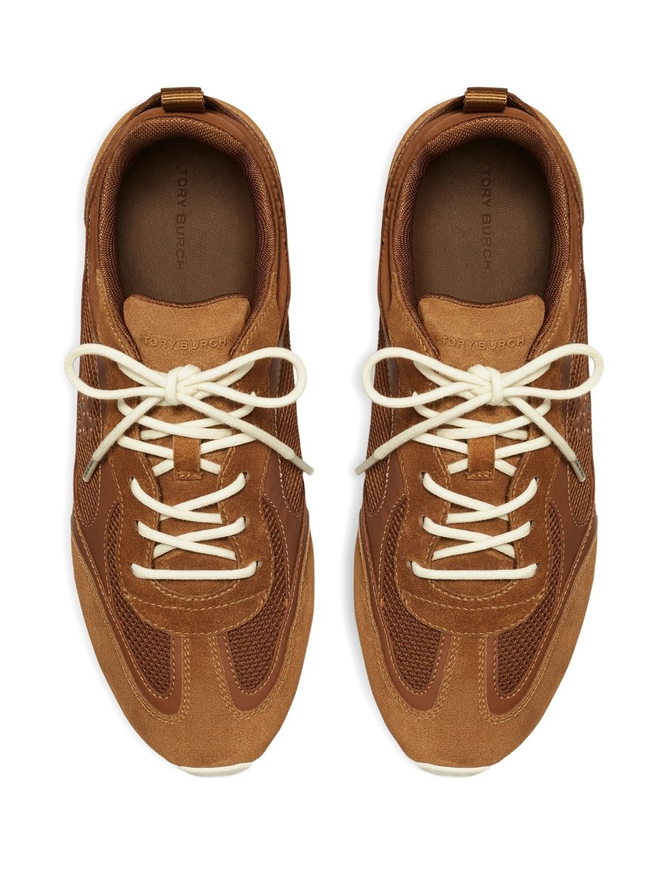 Tory Burch Warm Brown Field Suede Mesh Sneakers Bruin
