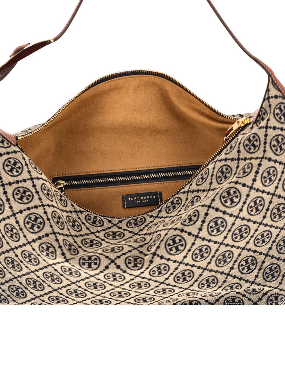 Tory Burch "T Monogram Balloon" Bag, Beige Cotton Blend Grijs