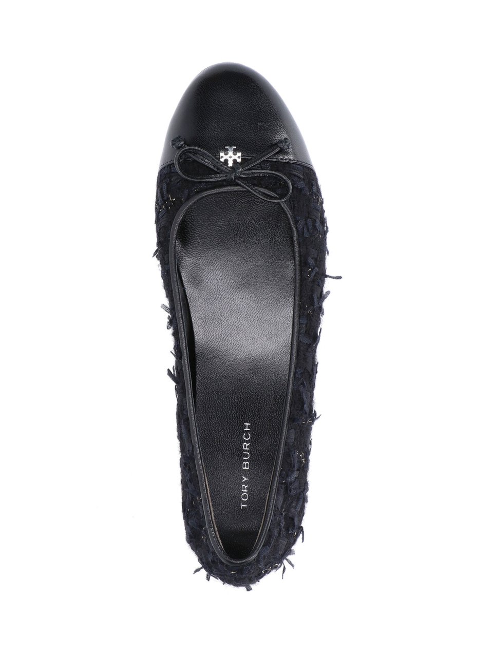 Tory Burch Tweed Ballet Flats With Leather Toe Cap Zwart