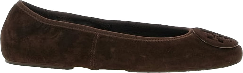 Tory Burch Brown Stretch Side Suede Flats Zwart