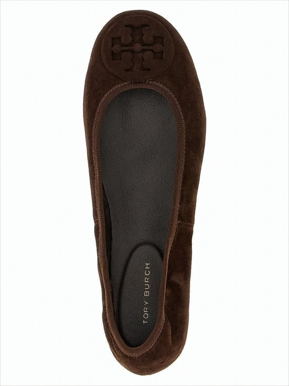 Tory Burch Brown Stretch Side Suede Flats Zwart